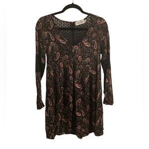 Nectar Paisley Mini Black Babydoll Dress Size M